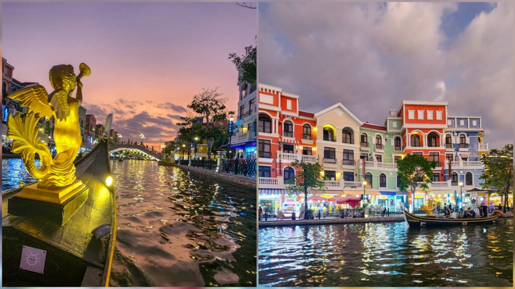 Grand World Phu Quoc canal boat and evening lights
