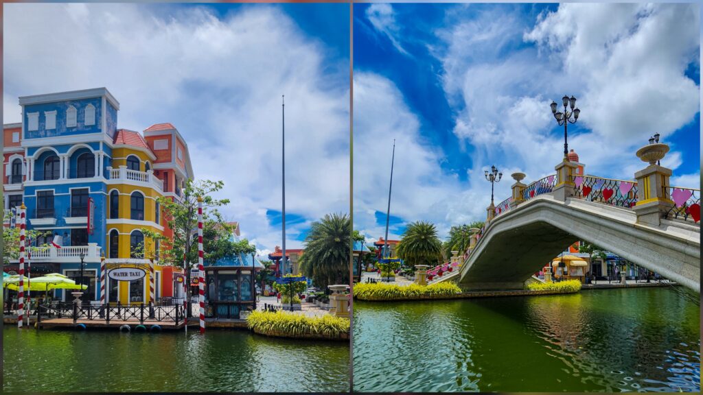 Grand World Phu Quoc canal with colorful buildings near VinWonders