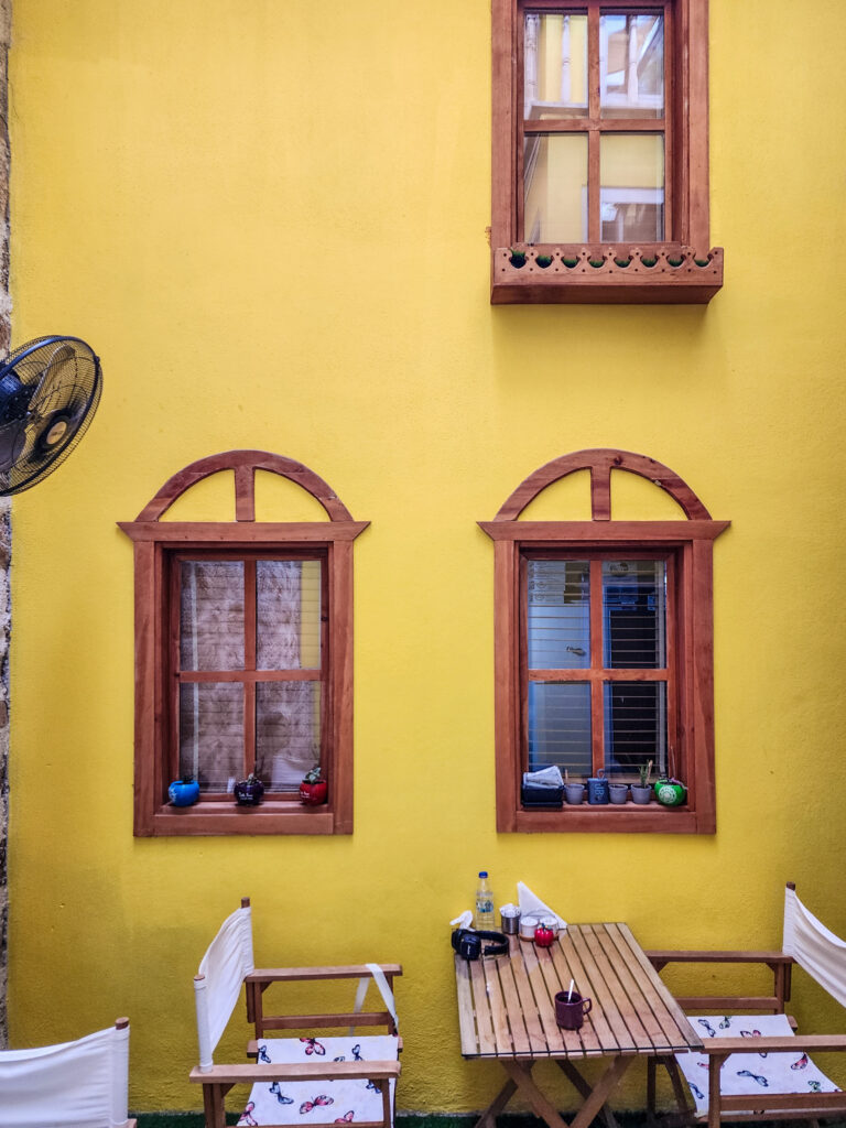 Yellow old house facade in Kaleici Old Town Antalya