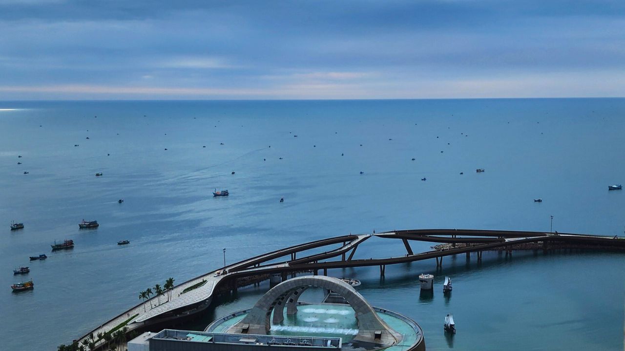 Sea view from Sunset Town Phu Quoc with Kiss Bridge