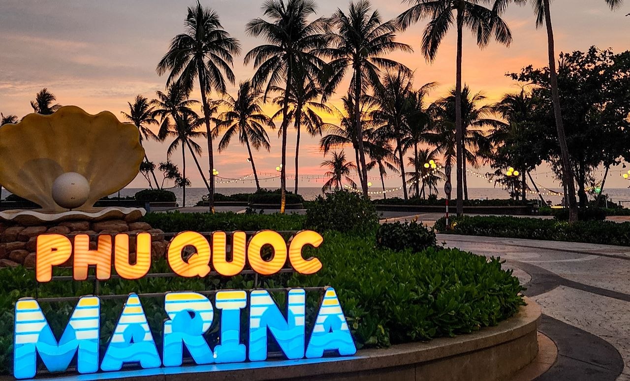 Phu Quoc Marina sign at sunset