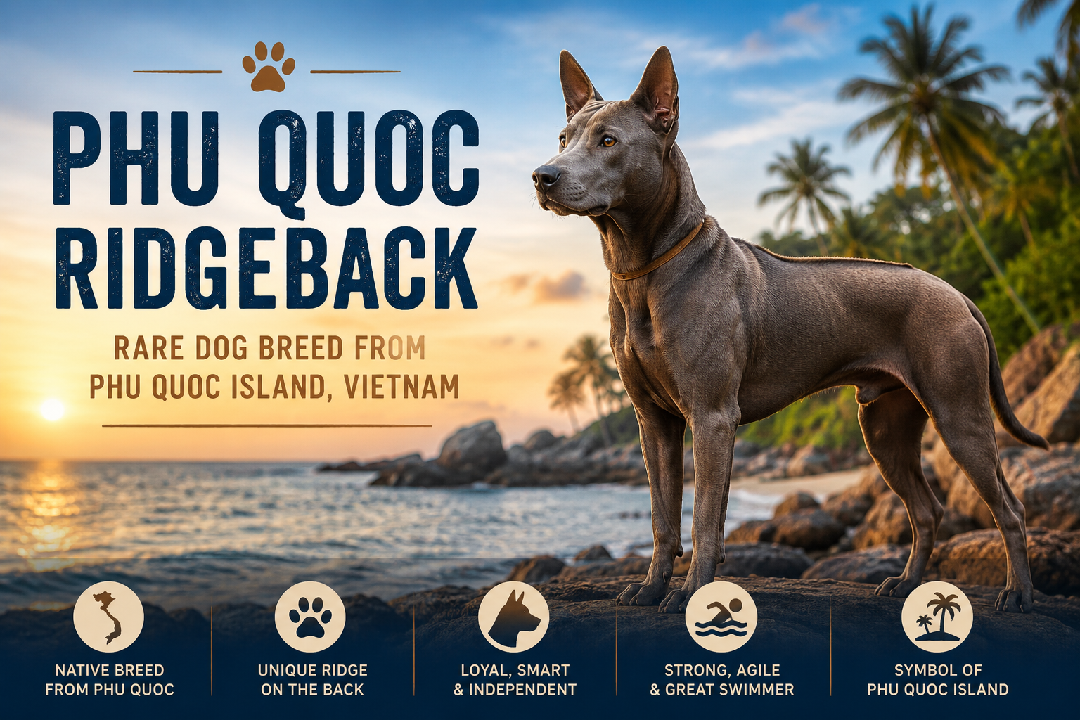 Phu Quoc Ridgeback dog on Phu Quoc Island beach in Vietnam