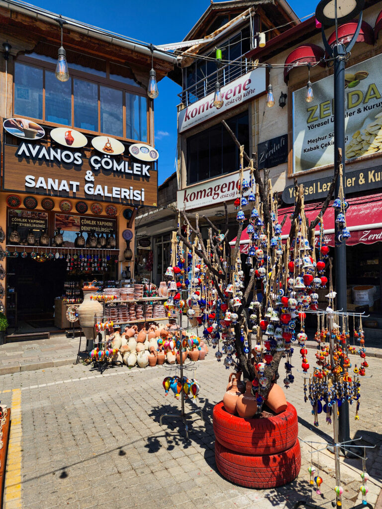Souvenir and craft shops on a street in Avanos, Cappadocia