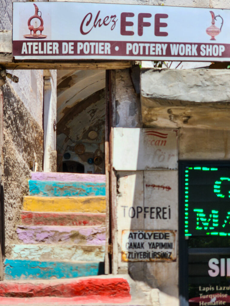 Pottery workshop entrance with Atelier de Potier sign in Avanos