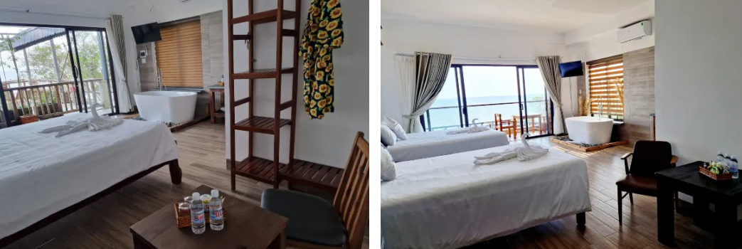 Hotel room with a freestanding bathtub and sea view at Butterfly Rose Beach Resort, Phu Quoc