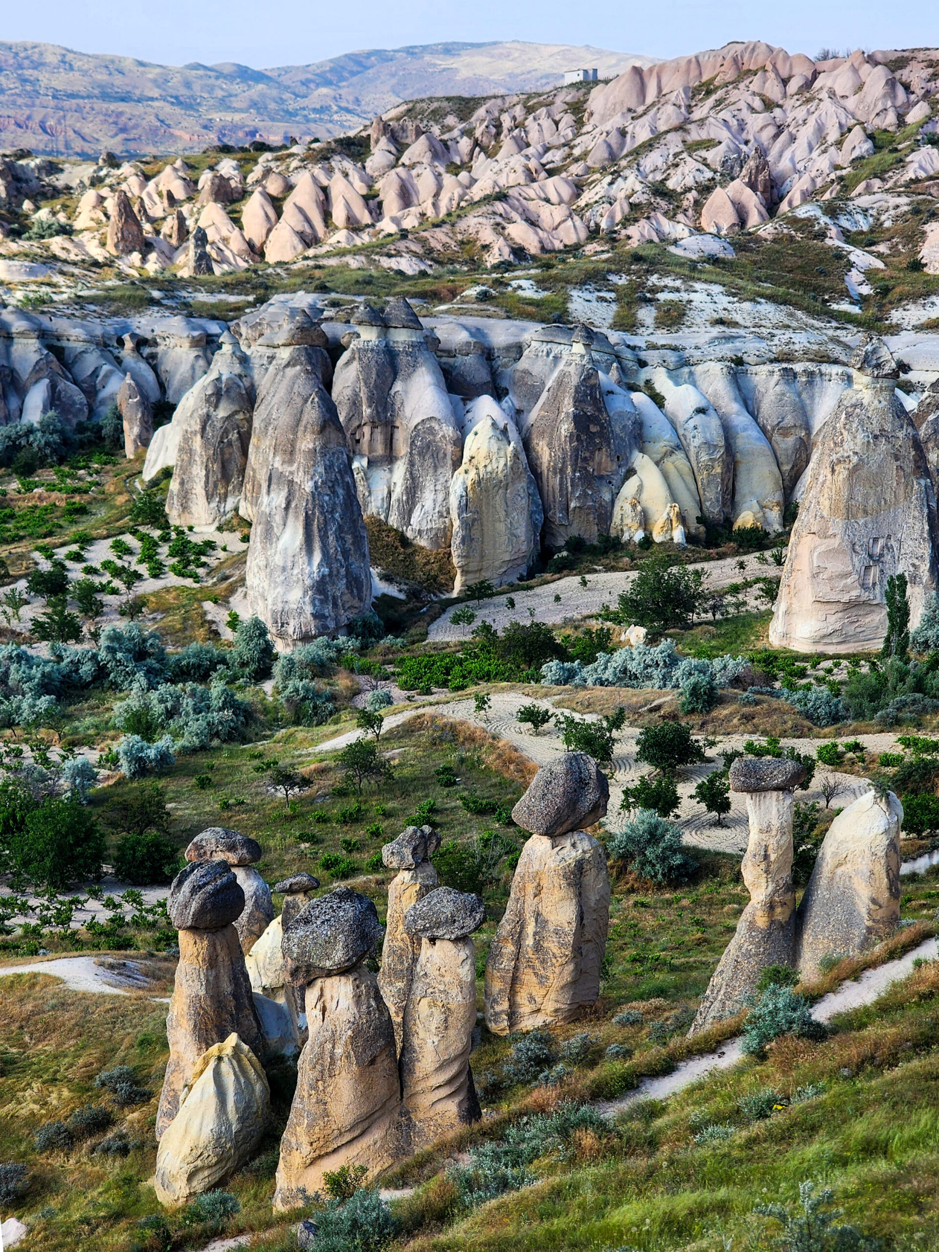 Rose Valley hiking trail and exposed rock formations near Çavuşin