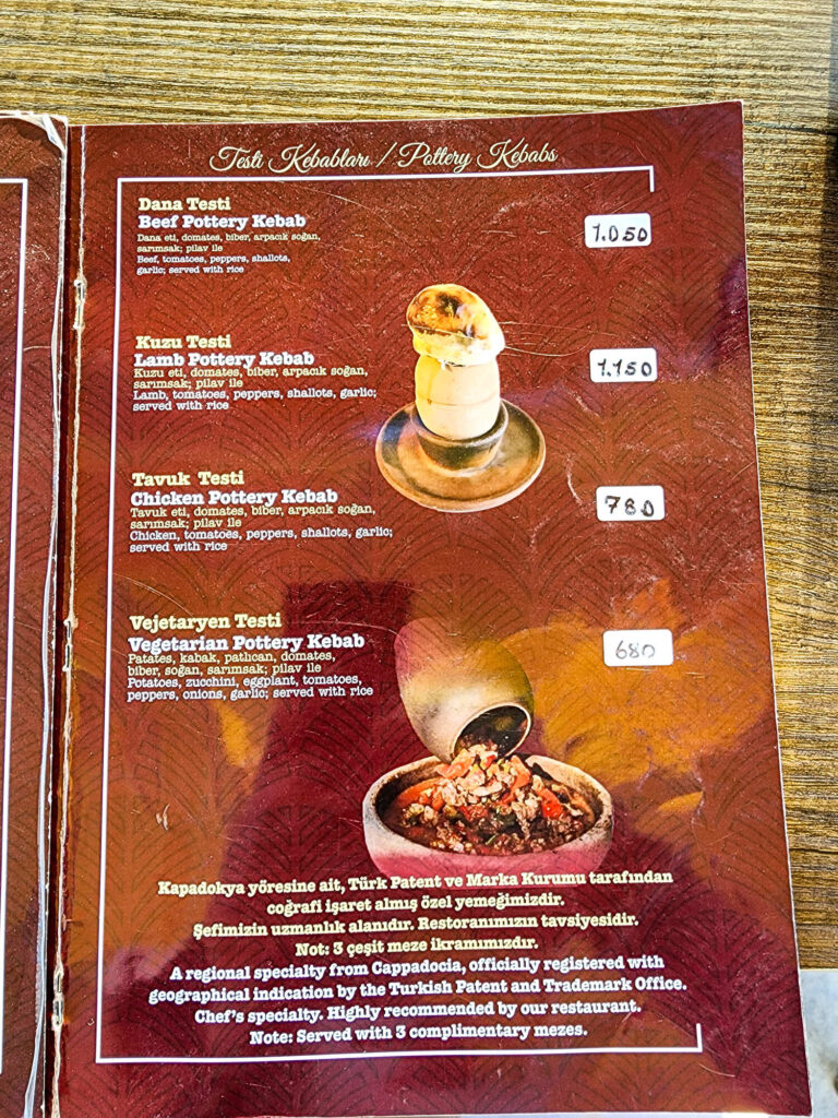 Termessos Terrace Cafe menu prices in Cappadocia in 2026