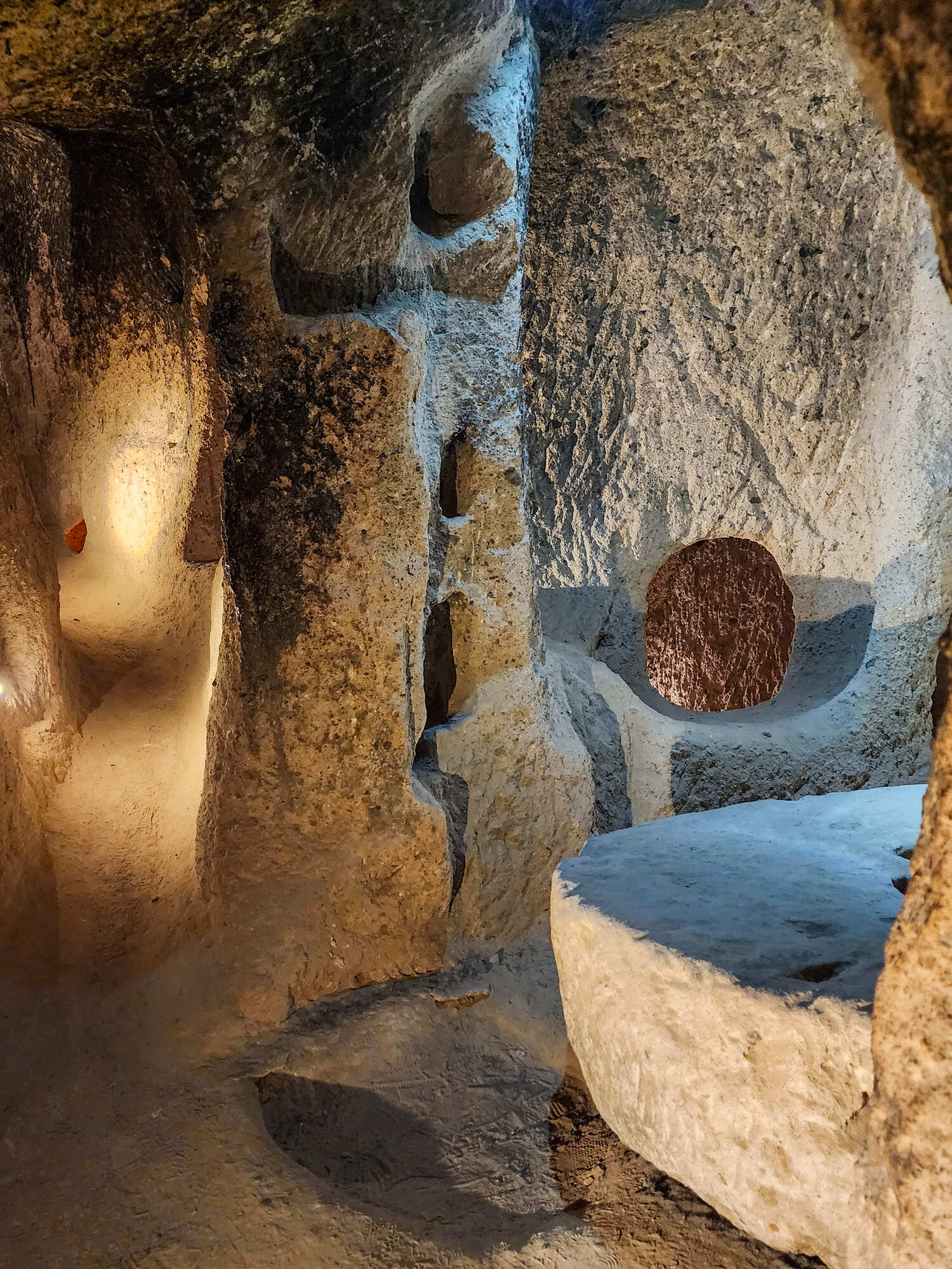 Narrow rock-cut chamber inside a Cappadocia underground city