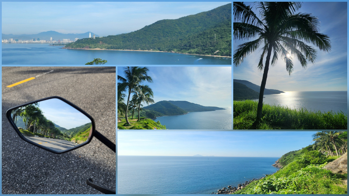 Sea views, palms and the coastal road on Son Tra Peninsula