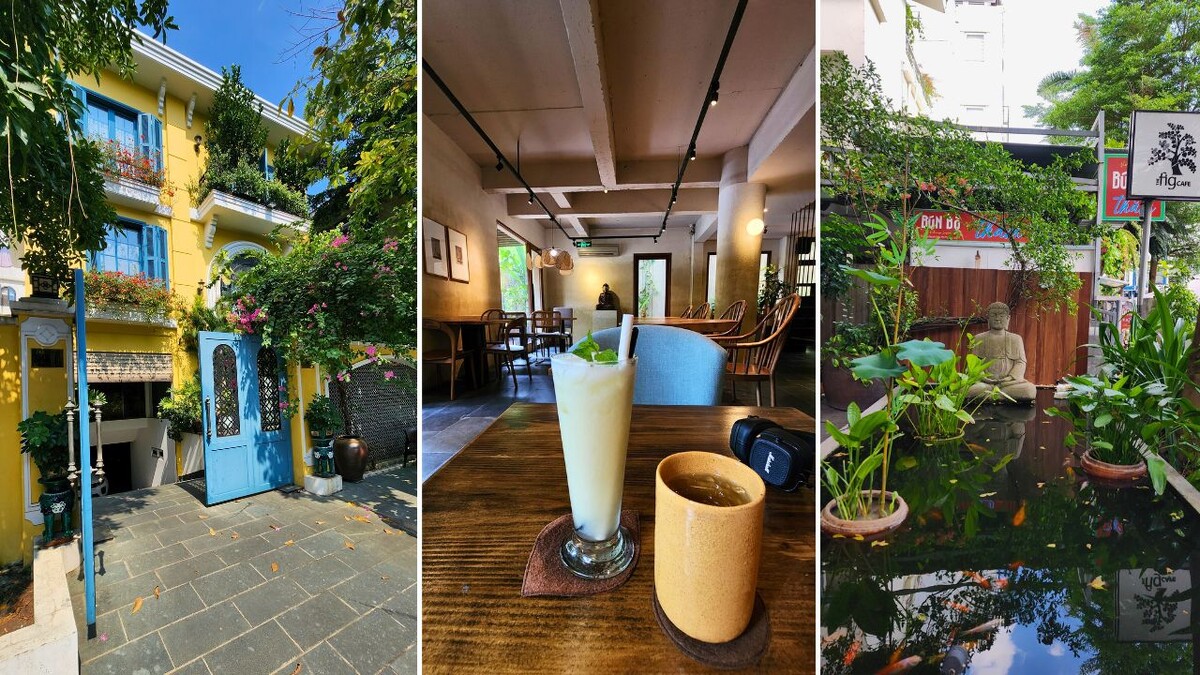 Coffee and a shaded café interior during my District 7 stay