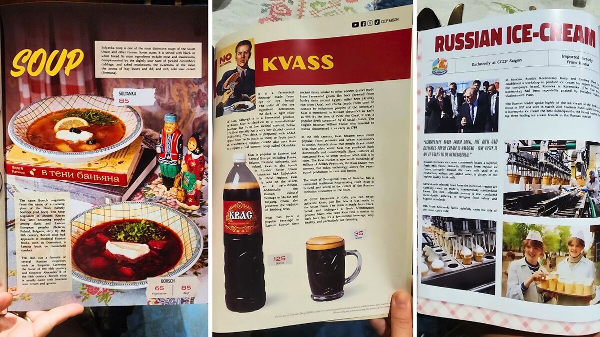Kvass and Russian food information in the CCCP Saigon menu
