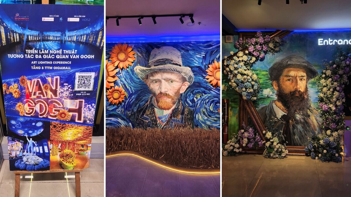 Van Gogh portrait and sunflower displays at the Gigamall light exhibition