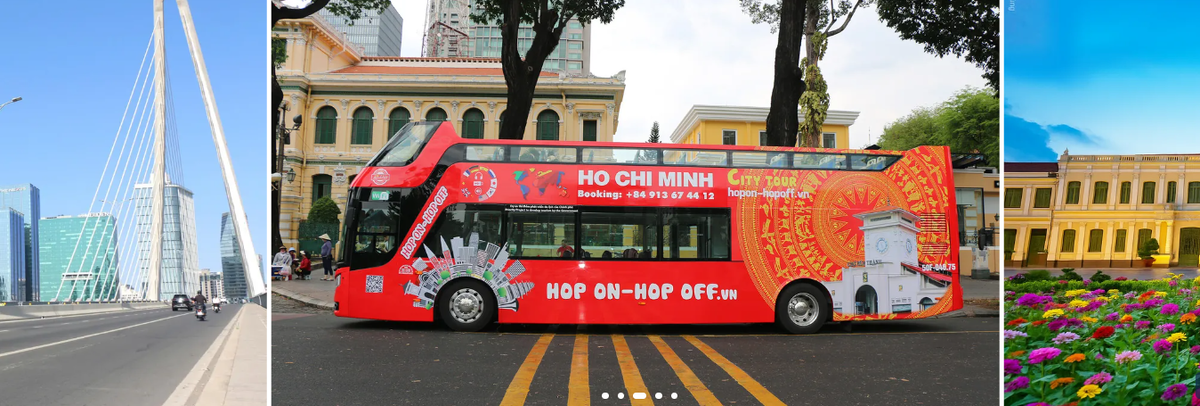 Red open-top sightseeing bus in central Ho Chi Minh City