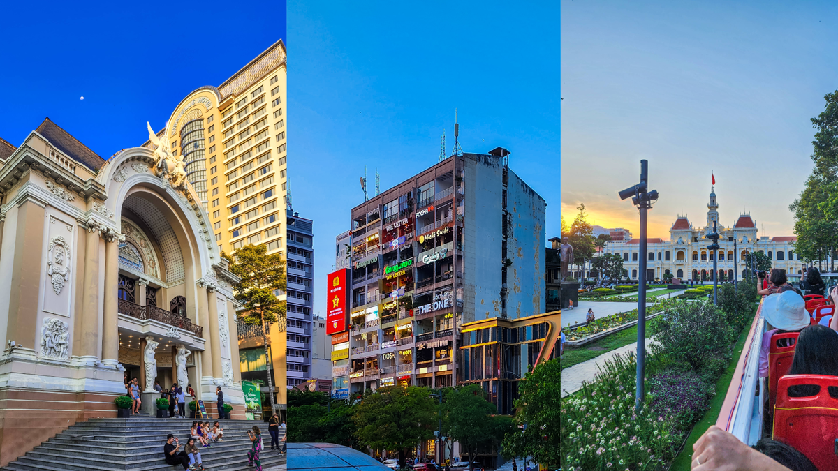 Café Apartments building and neighbouring façades on Nguyen Hue