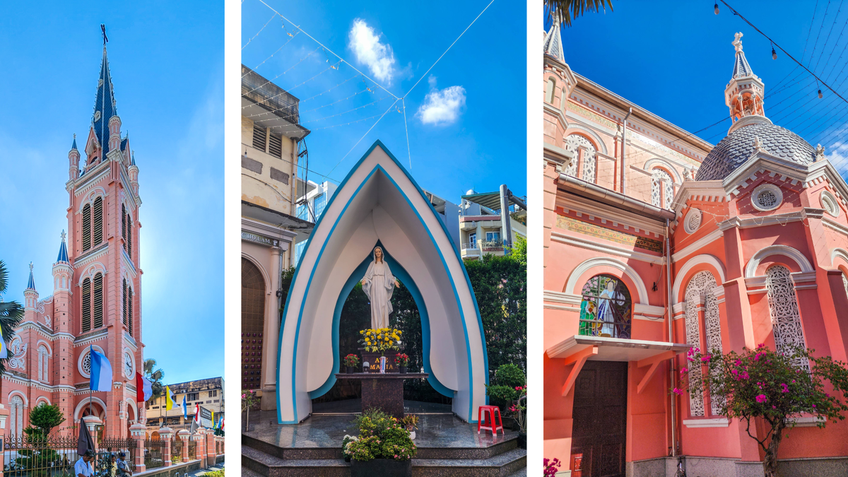 Tan Dinh Church entrance and pink architectural details