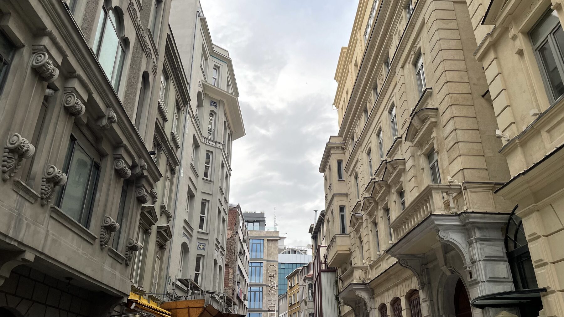 Historic buildings and café streets in Karaköy Istanbul