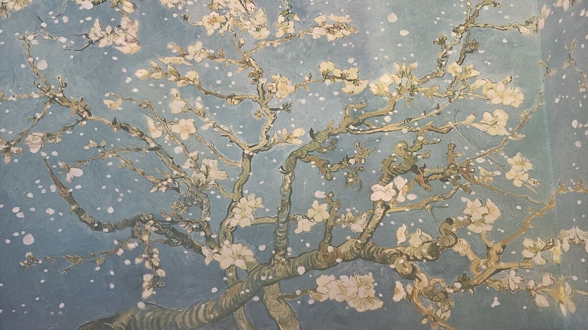 Almond blossom artwork detail photographed at the exhibition