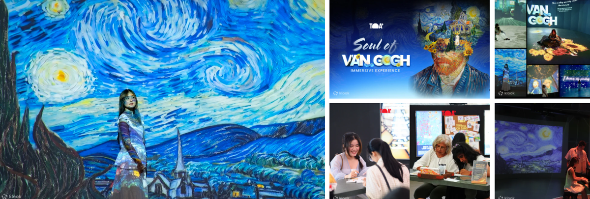 Starry Night imagery and Van Gogh signage at the Gigamall art experience
