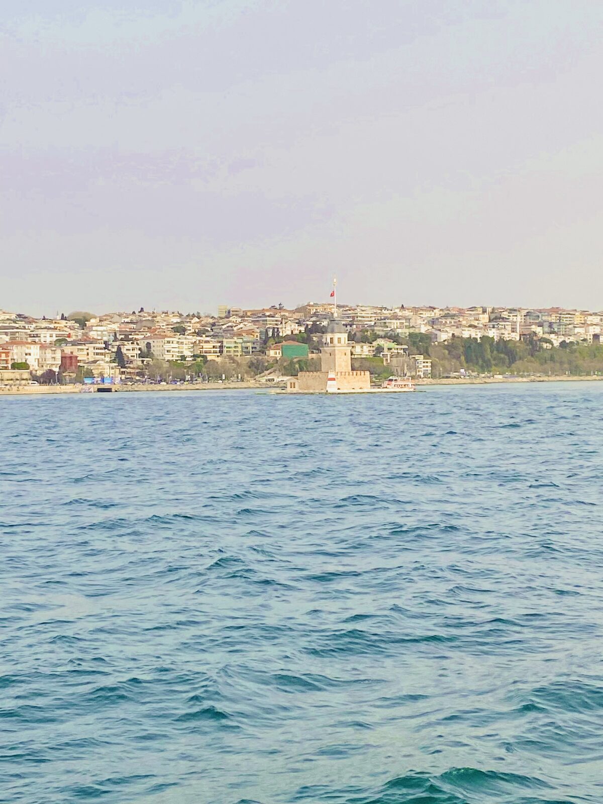 Üsküdar waterfront and Maiden’s Tower seen from a Bosphorus ferry