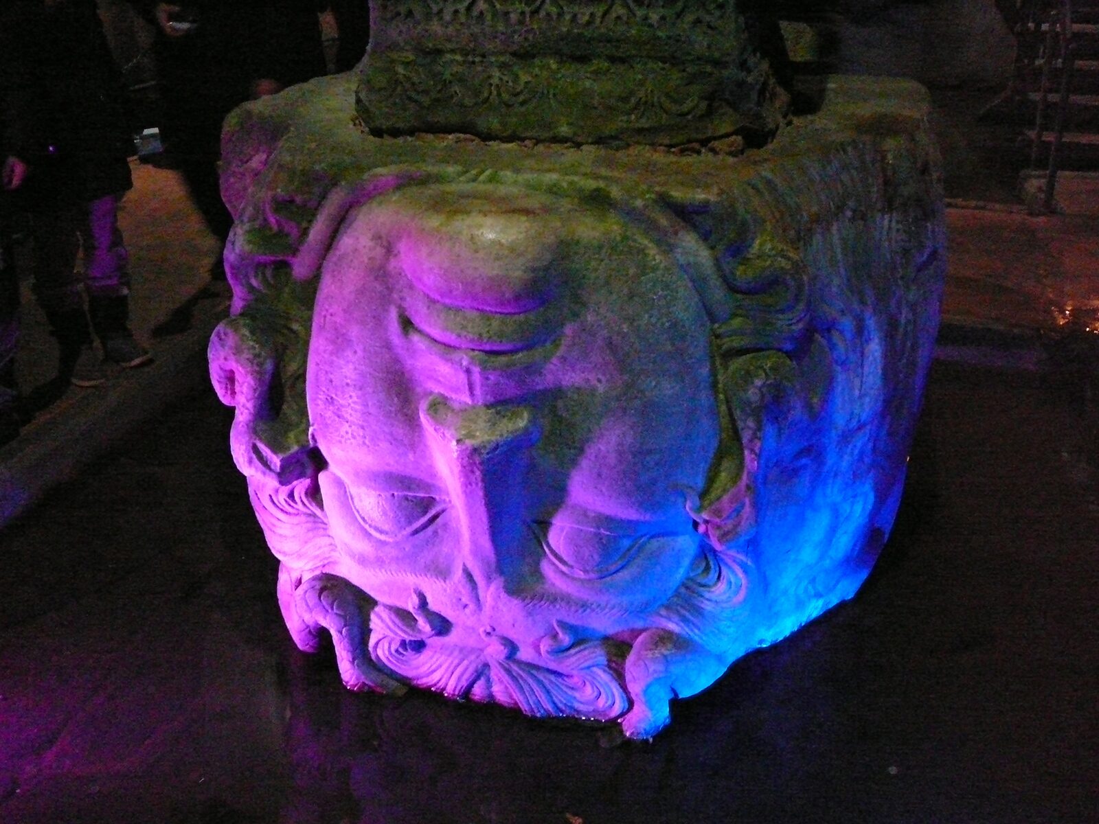 Sideways Medusa head used as a column base in the Basilica Cistern