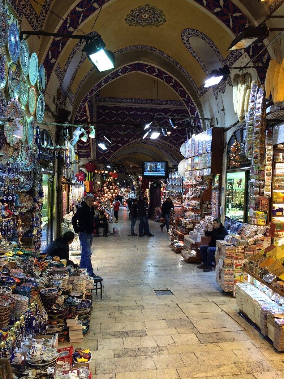 Covered corridor with shops inside the Grand Bazaar in Istanbul