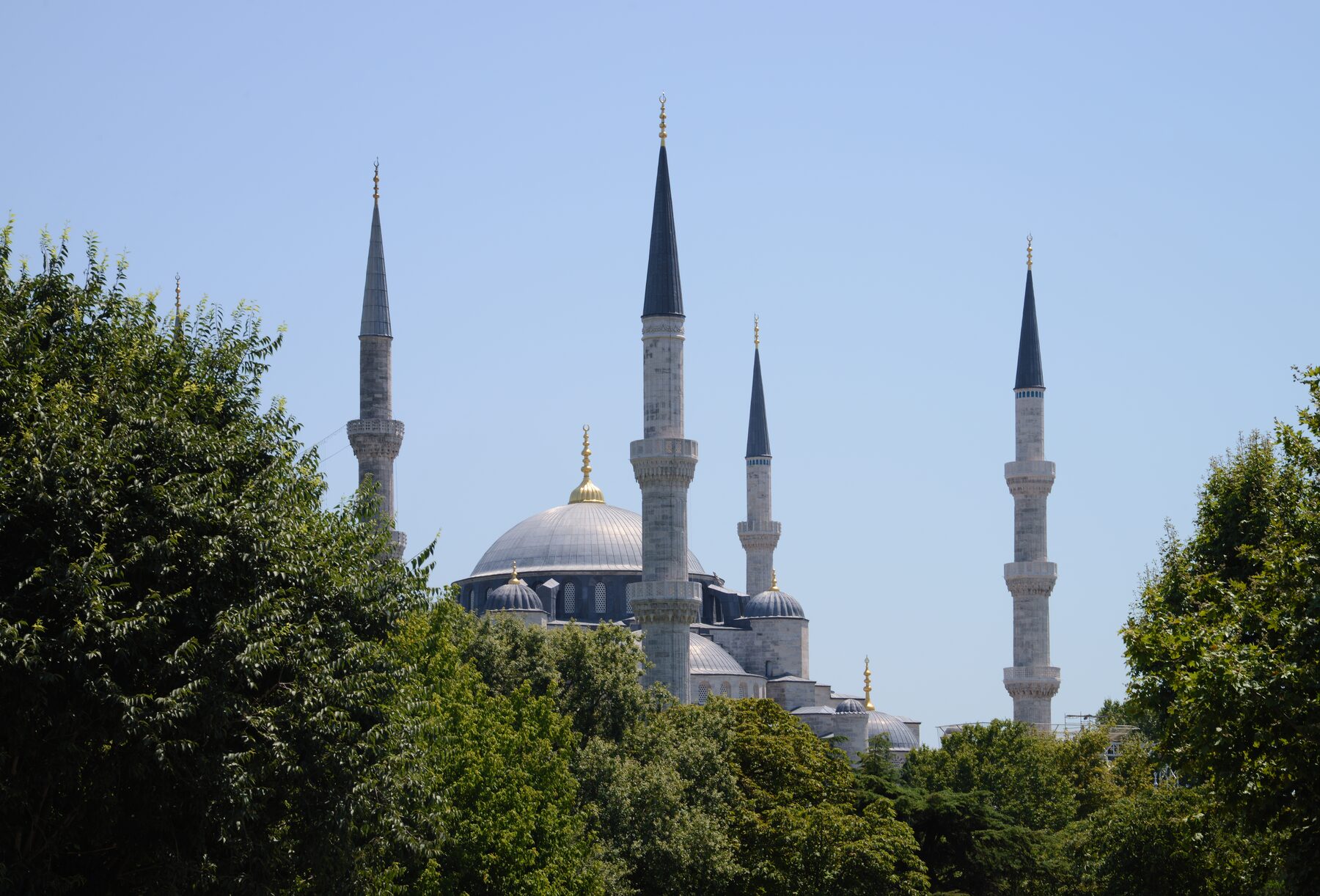 Exterior of Hagia Sophia in Istanbul with its dome and minarets